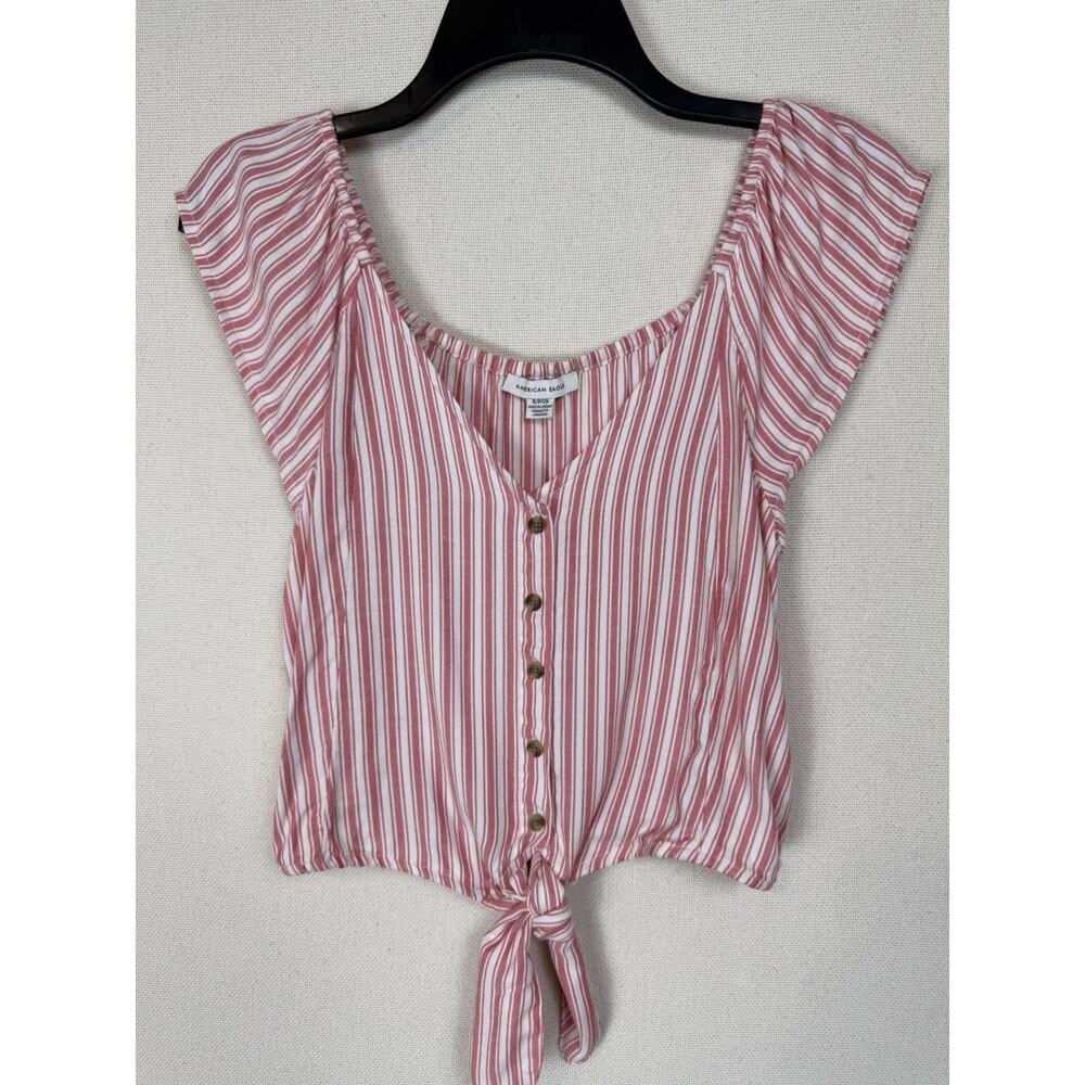American‎ Eagle Red and White Striped Button-Up Crop Top S Lightweight Summer